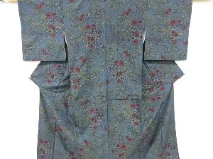 草花模様織り出し手織り紬着物